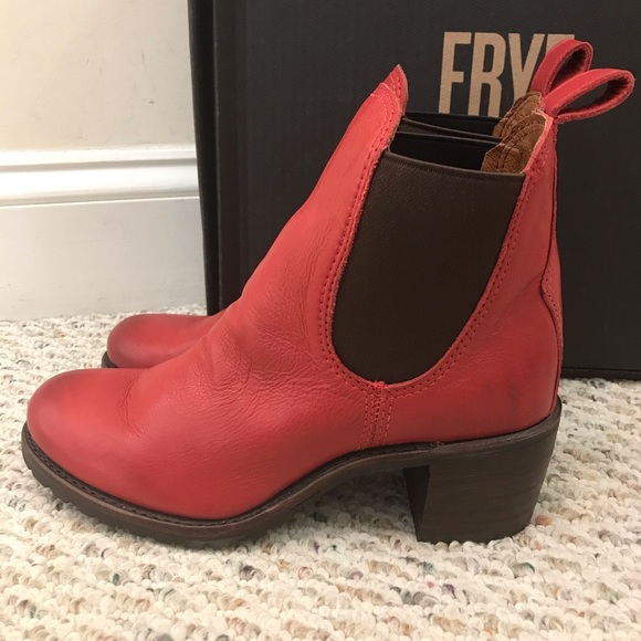 🆕 FRYE red leather sabrina heel ankle boot bootie - Picture 4 of 7